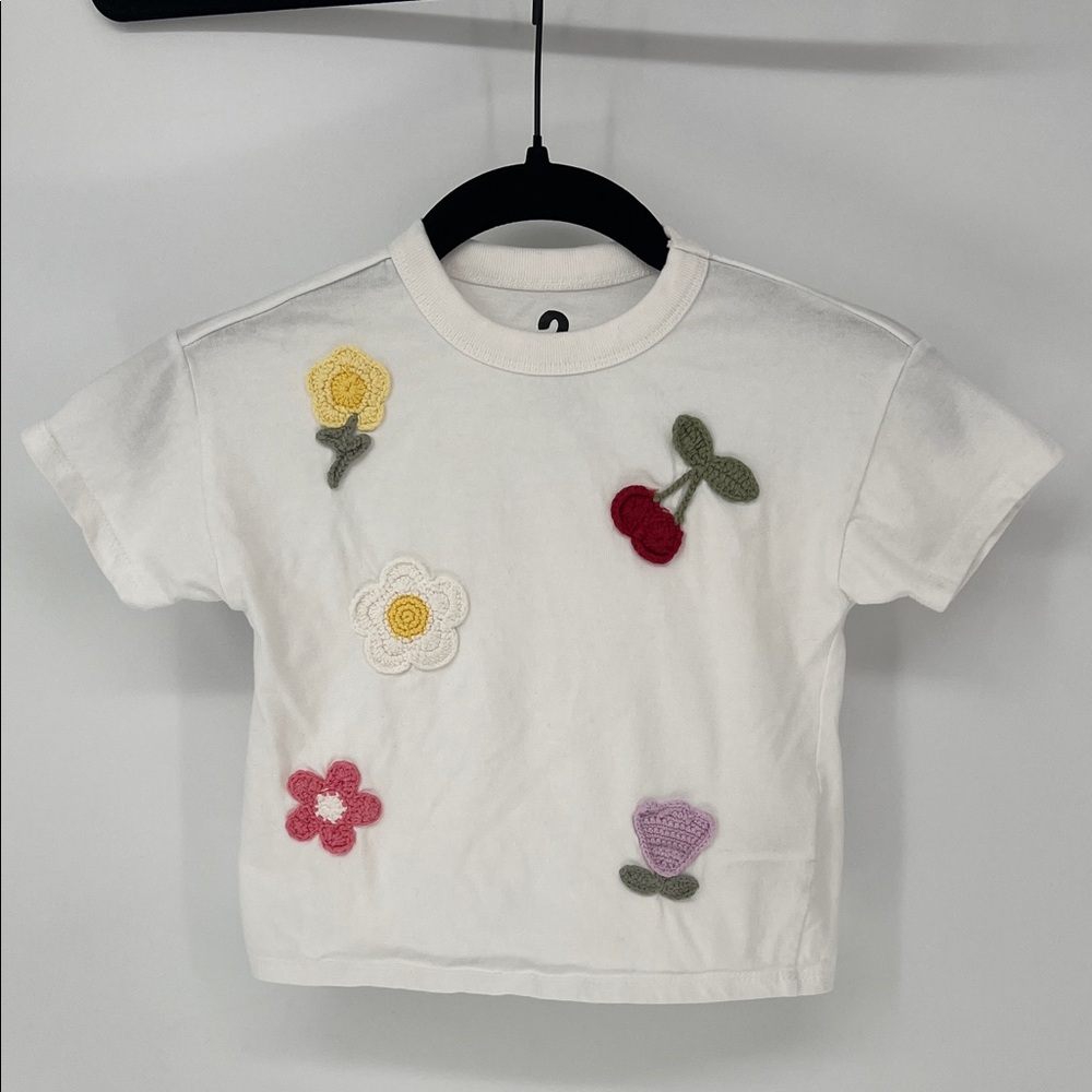 Cotton On Kids White Tee with Colorful Embroidered Designs